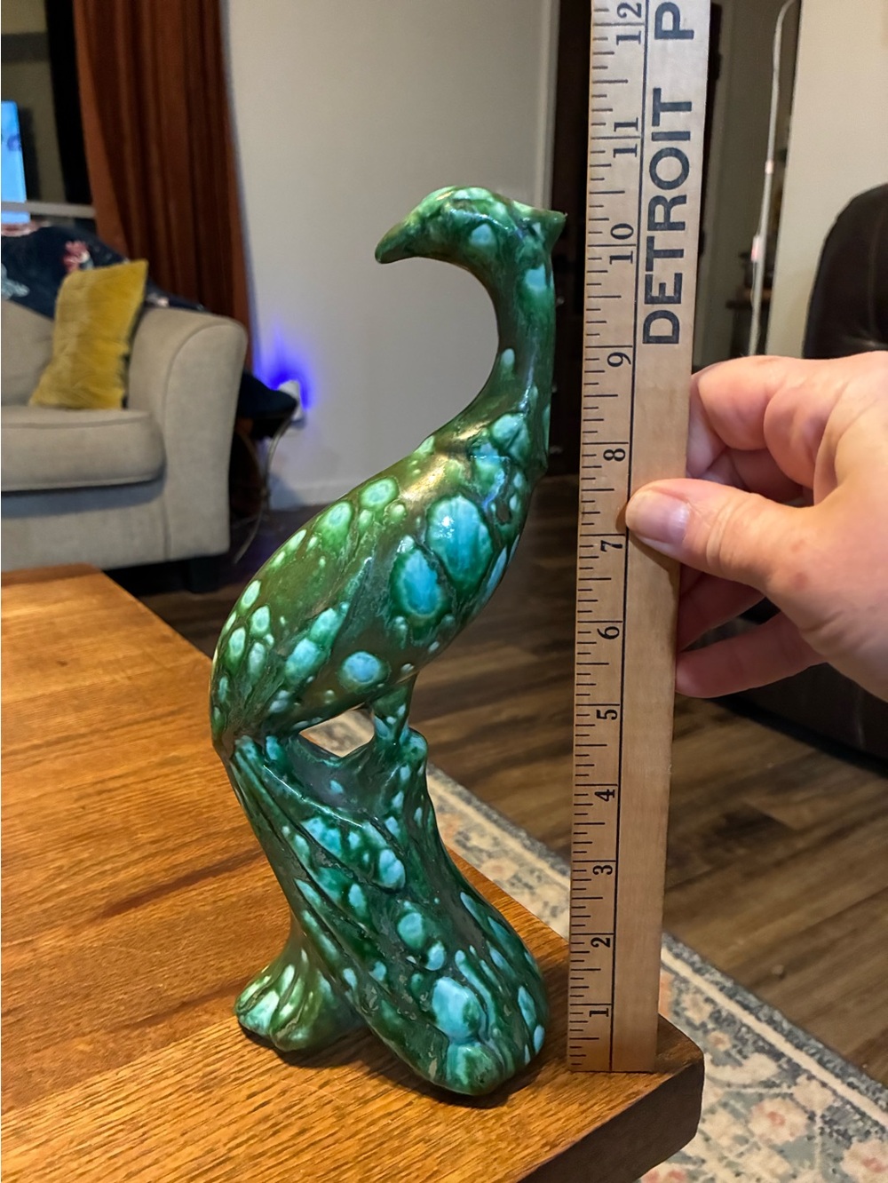 Vintage Green Ceramic Peacock Pair with Turquoise Speckle - Picture 5 of 9